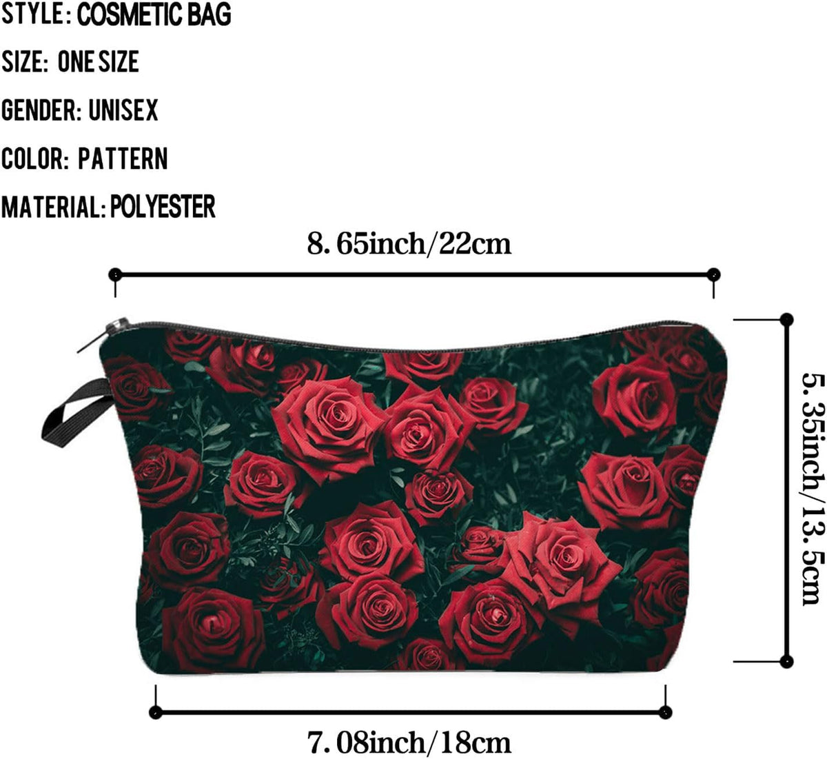 Red Rose Makeup Bag - Cute Travel Toiletry Organizer, Durable Zipper Pouch
