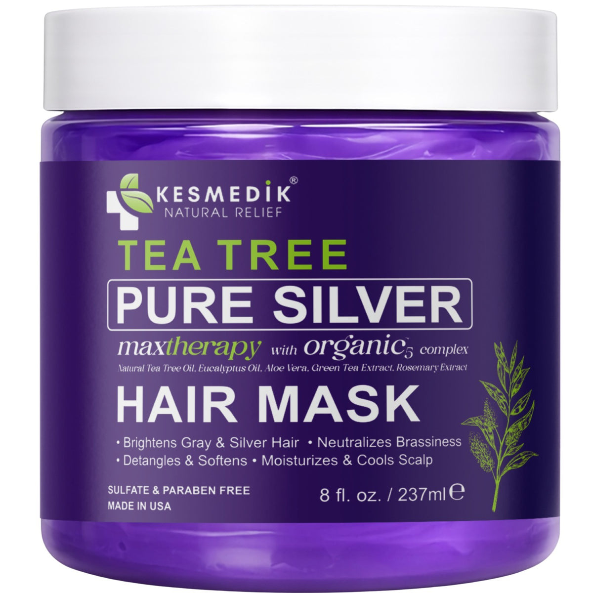 Purple Hair Mask Toner with Tea Tree & Argan Oil for Blond & Gray Hair