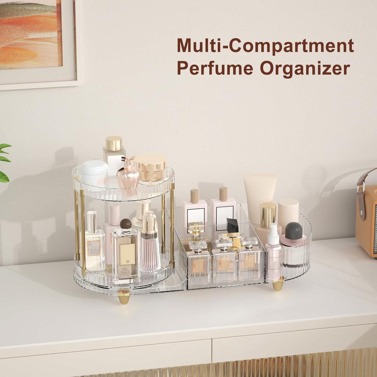 Rotating Makeup Organizer with 5 Compartments for Vanity and Countertop
