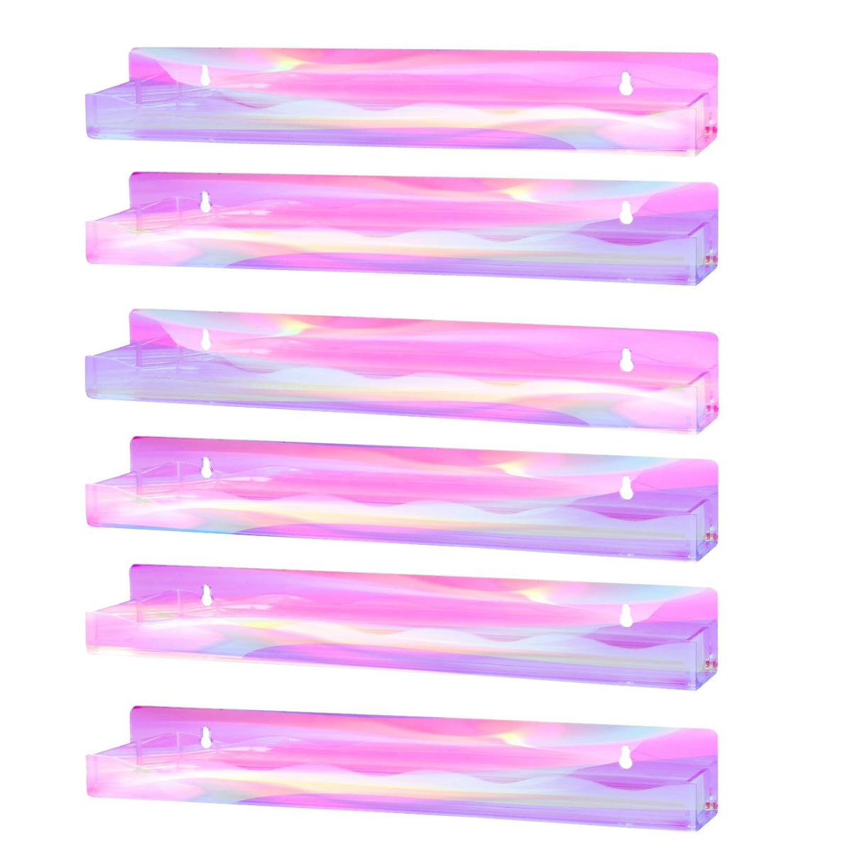 Iridescent Wall-Mounted Shelves for Nail Polish & Makeup Storage - 6 Pack