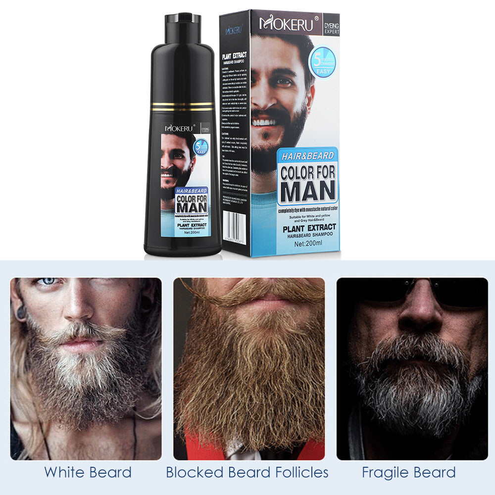 2-Pack Permanent Black Beard & Hair Dye Shampoo, 200ml
