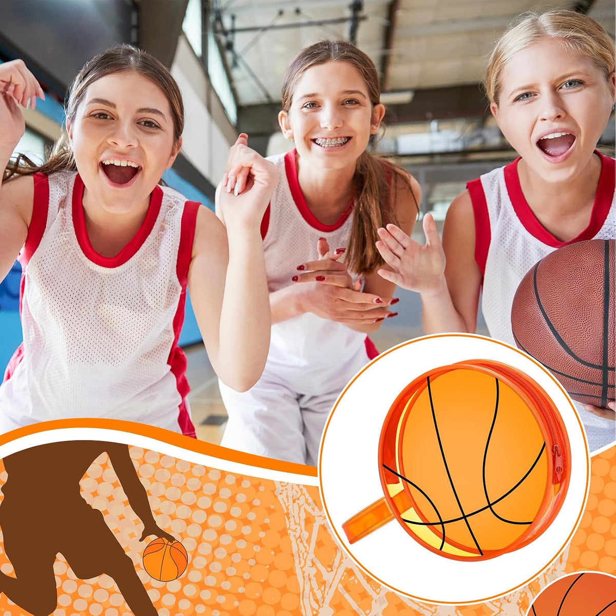 12 Pcs Basketball Cosmetic Bags with Zipper Handle | Travel & Makeup Storage