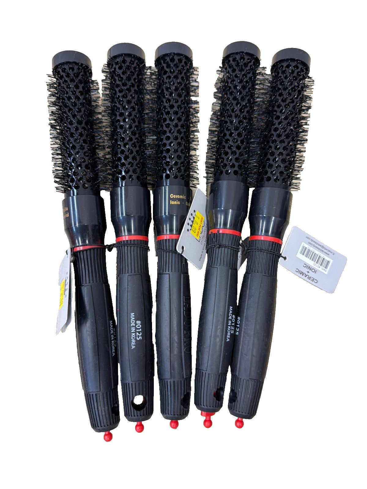 Professional Ceramic Ionic Round Hairbrush Set - Black, 5 Pieces