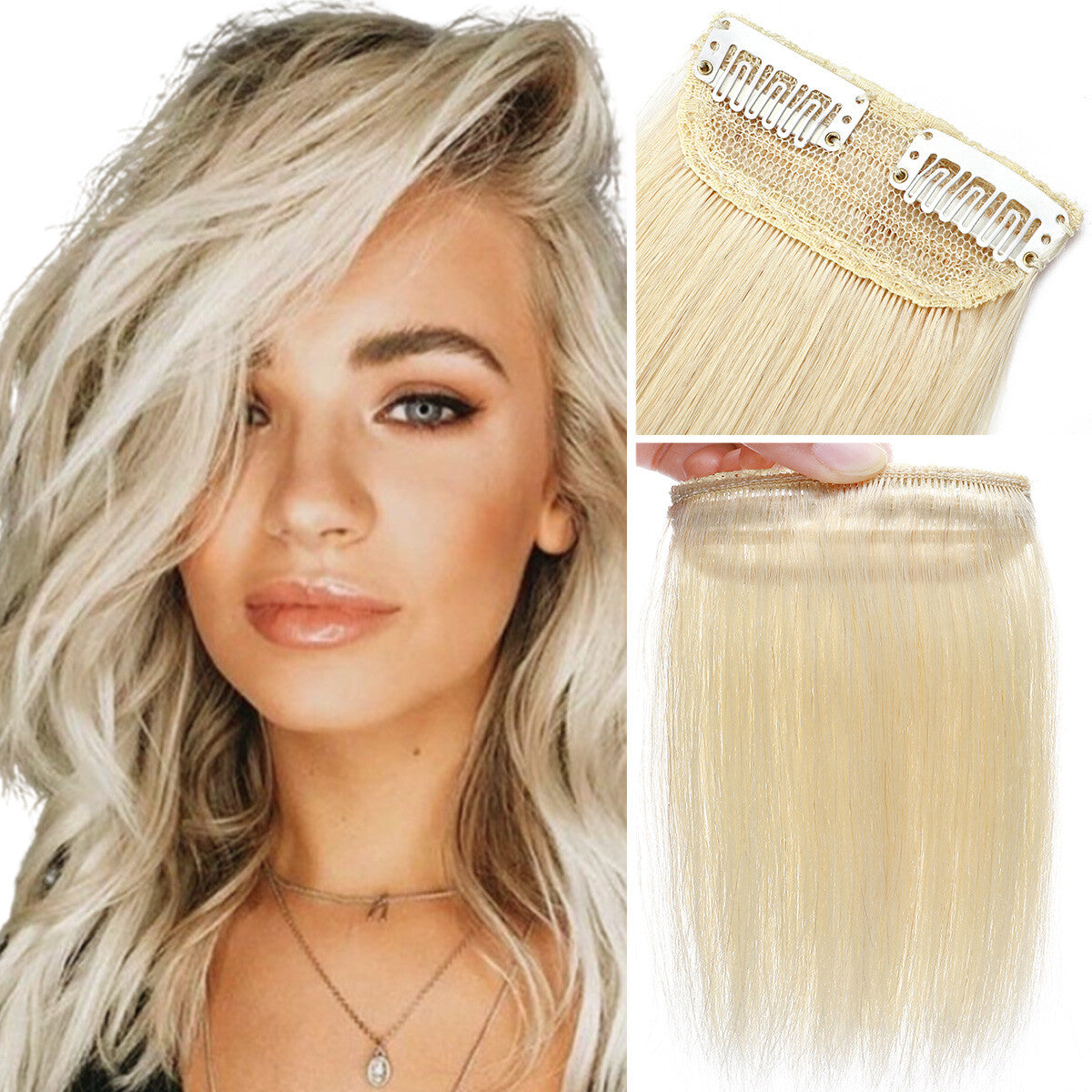 Clip-In Hair Extensions 100% Real Human Hair Fluffy Remy Hair Topper Set