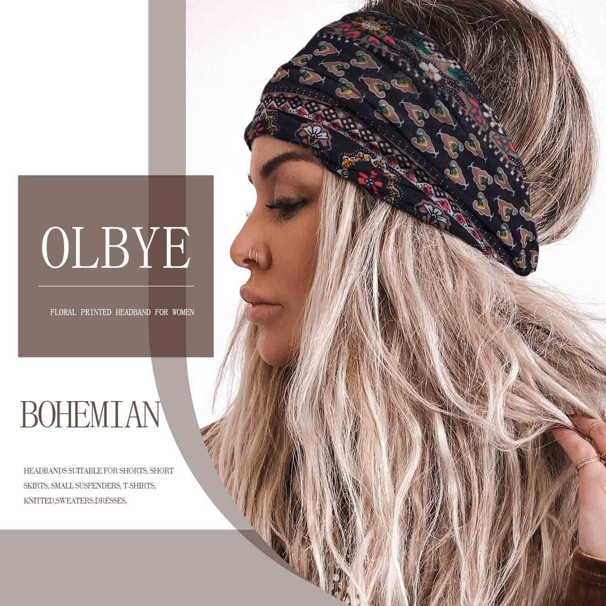 Wide Boho Headbands Floral Stretch Head Wraps 1 Count (Pack of 4),
