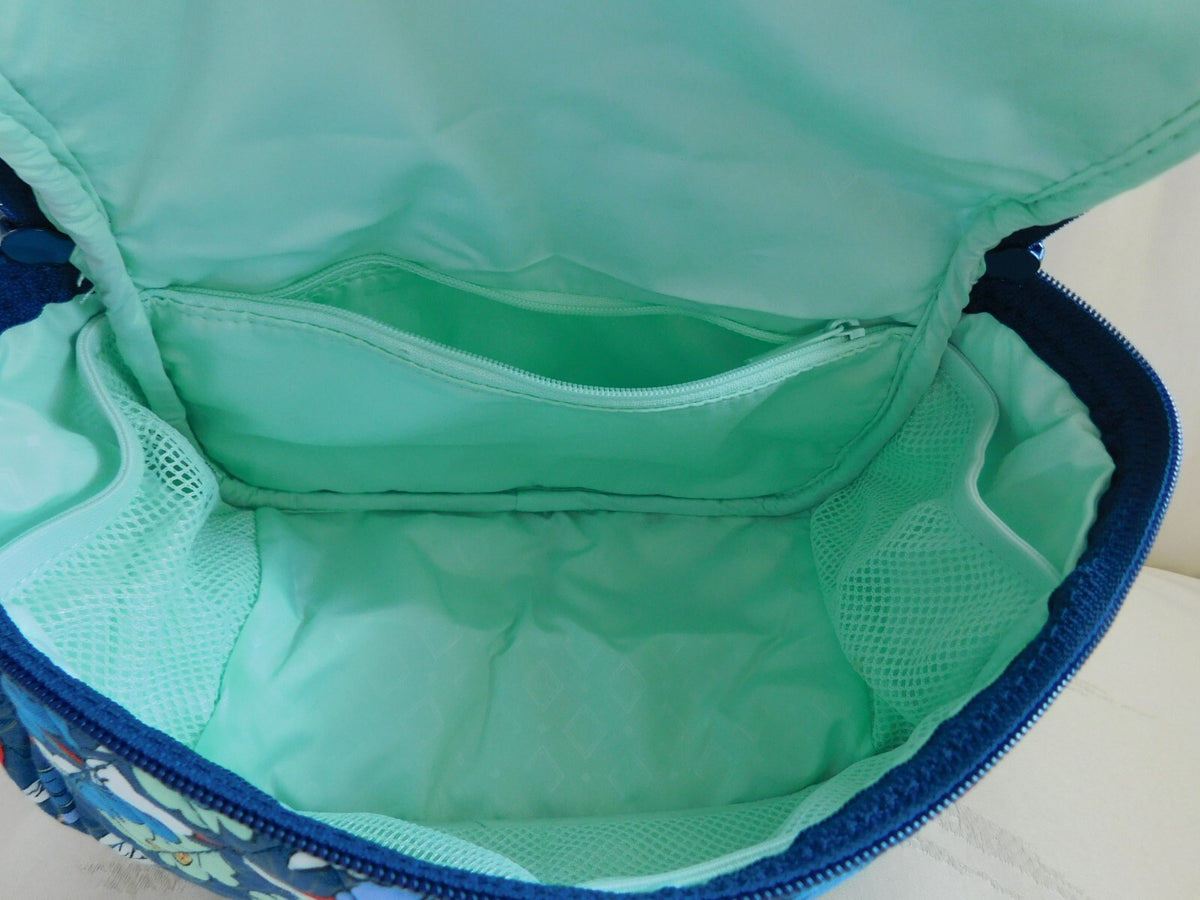 Travel Cosmetic Bag - Floral Pattern, Blue, Zip Closure, Inner & Mesh Pockets