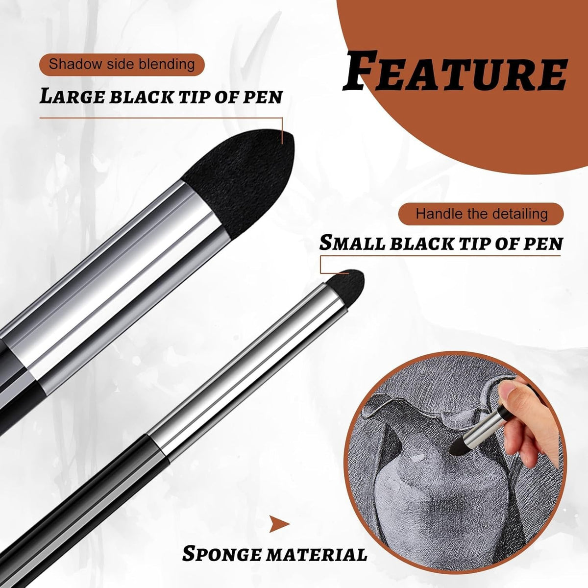 Washable Art Blending Sponge Pen Set - 2 Sizes for Drawing & Shading
