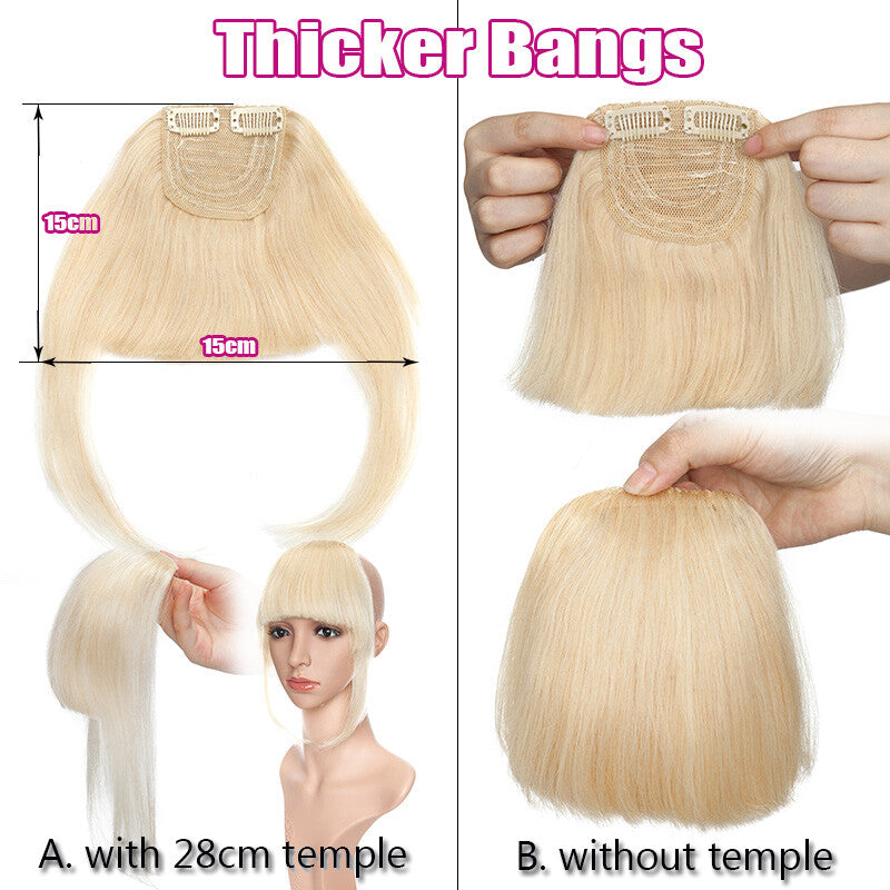 Women Remy Clip-In Hair Extensions Bangs Front Top Piece - Blonde & Dark Colors