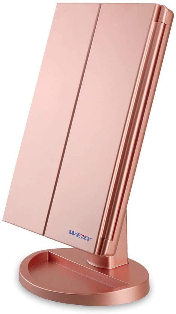 Makeup Mirror with 21 LED Lights, 2X & 3X Magnification, Rose Gold