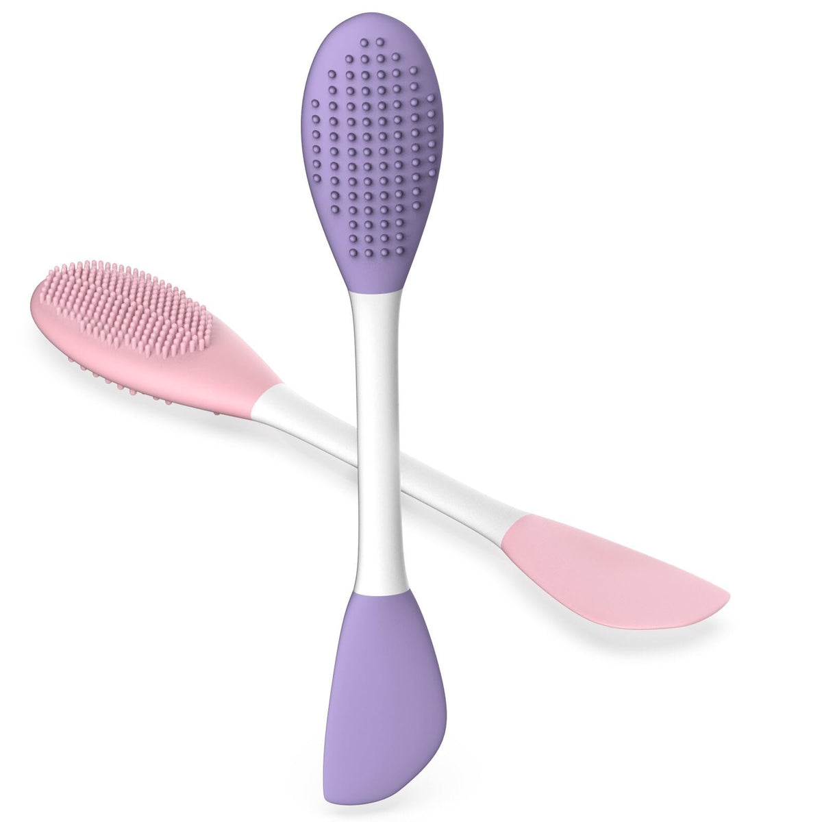 Silicone Pore Cleansing Brush Set - Dual-Ended Face Mask Applicator & Face Scrubber - Purple & Pink