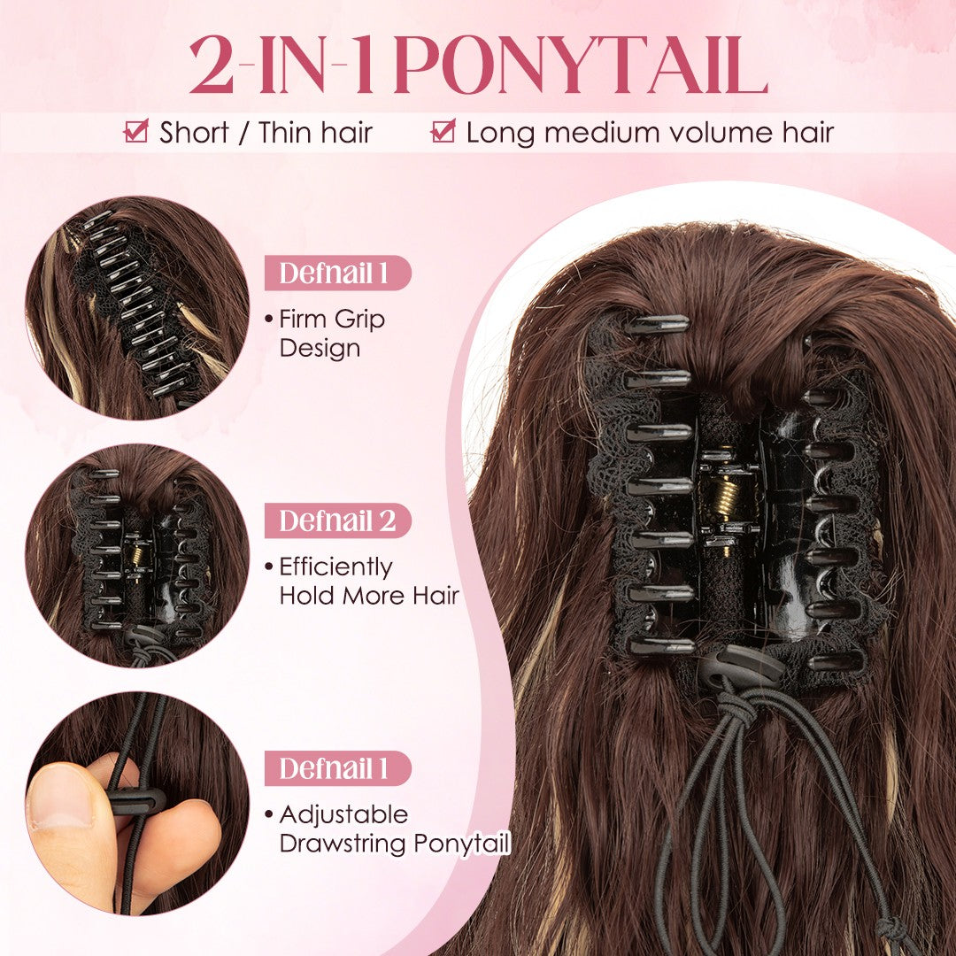 Thick & Long Clip-In Ponytail Hair Extensions with Claw Clip - Natural Human Hair
