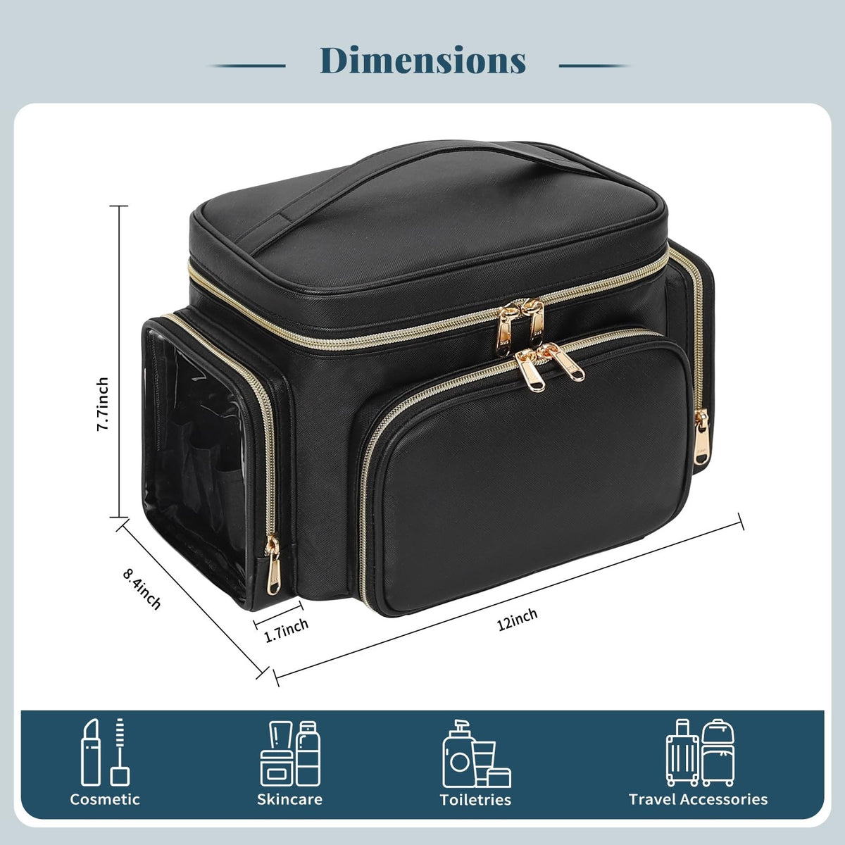 Large Travel Makeup Bag Organizer with Brush Compartments & Pockets - Waterproof Cosmetic Bag for Women & Girls
