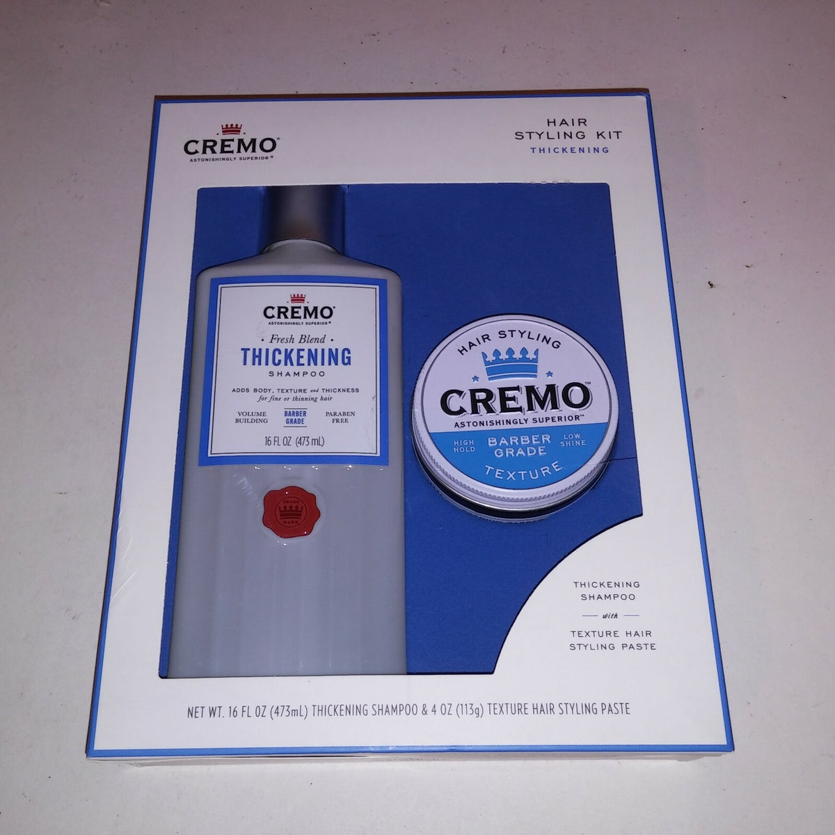 Cremo Hair Styling Kit Men's Gift Set Thickening Shampoo & Paste