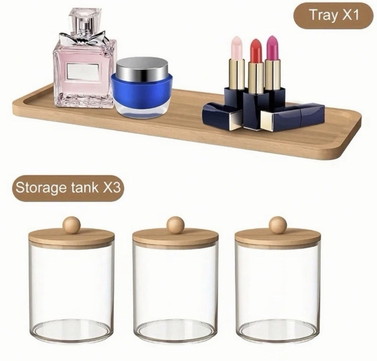 Decorative 3-Piece Makeup & Q-Tip Storage Set