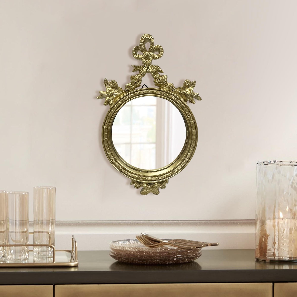 Vintage Bow Vanity Mirror - Gold Resin Tabletop Dressing Table Mirror