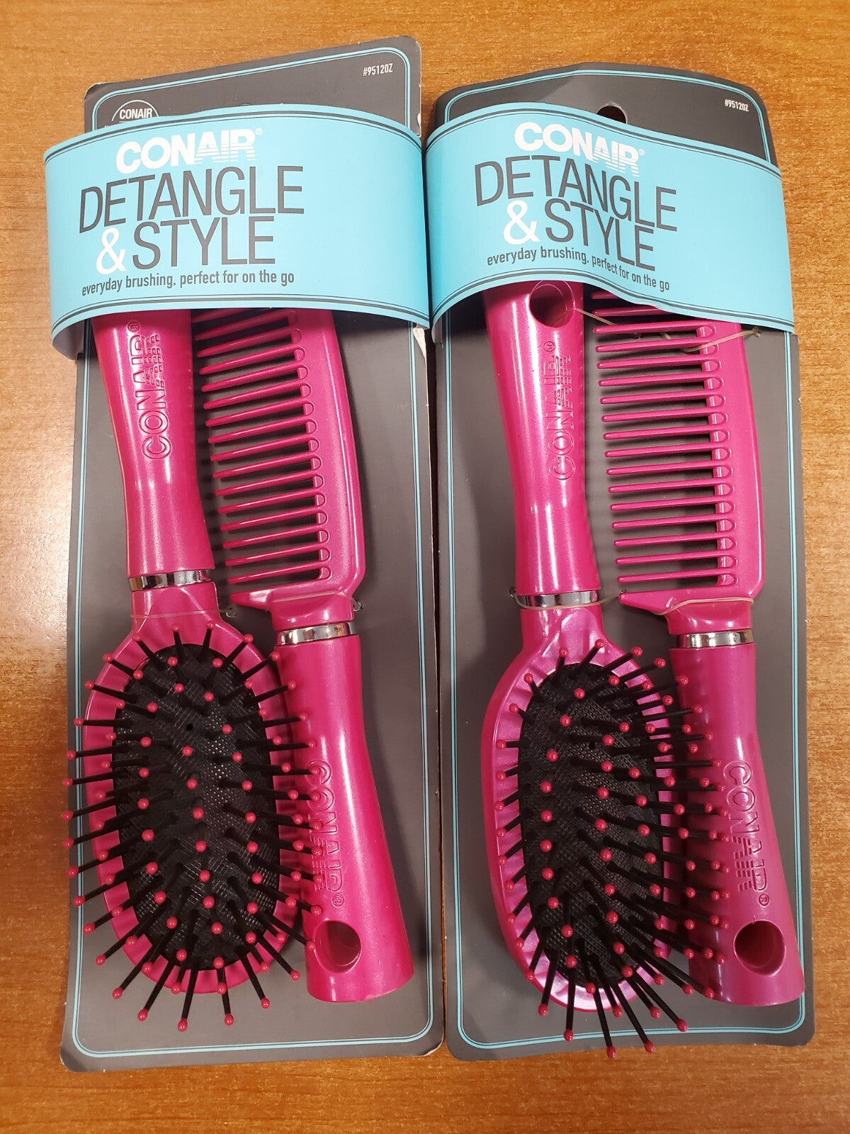 2-Pack Detangling Cushion Brush & Wide Tooth Comb Set - Travel Size Hair Styling Tools