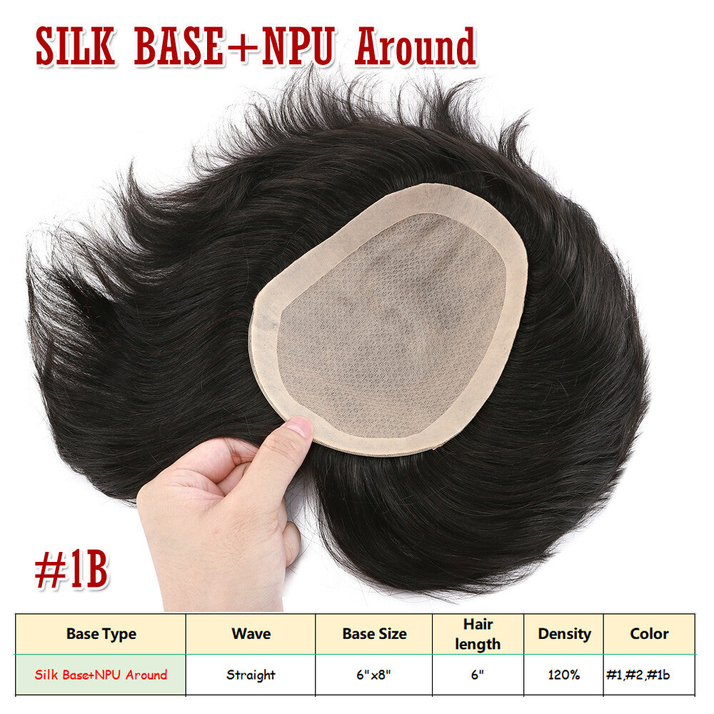 Men's Hair Replacement System Toupee Human Hair Skin V Loop - Natural-Looking Hairpiece