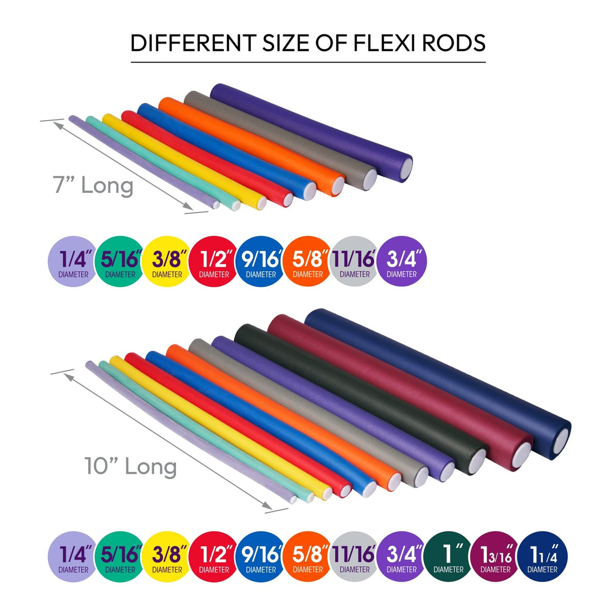 Heatless Hair Curlers Flexi Rods for Natural Curls and Volume - Black