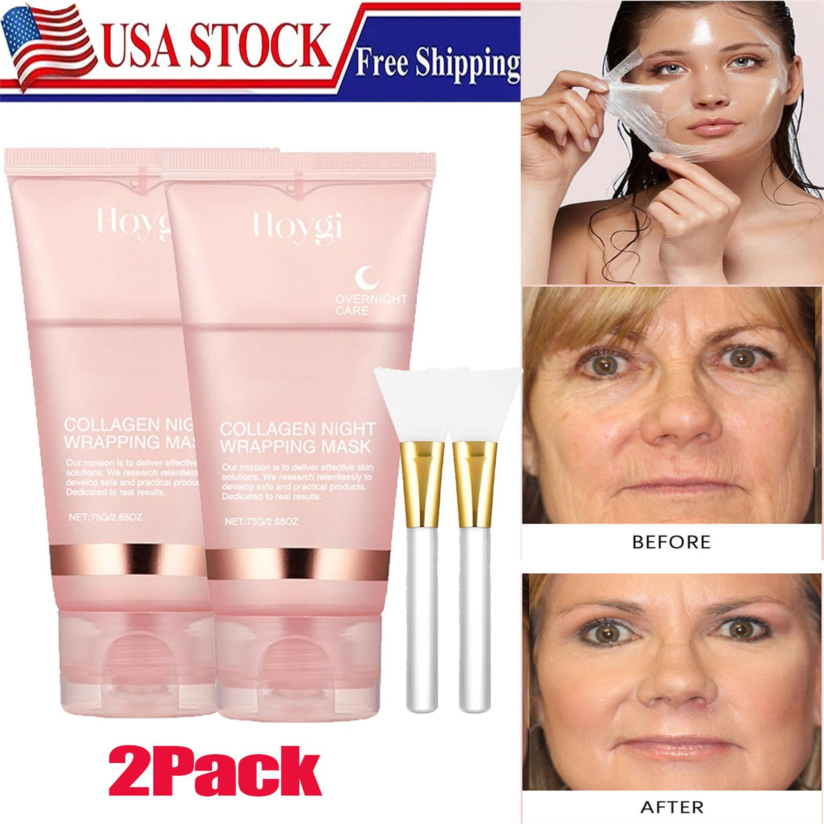 Collagen Peel Off Face Mask 2x75ml - Hydrating Night Wrap