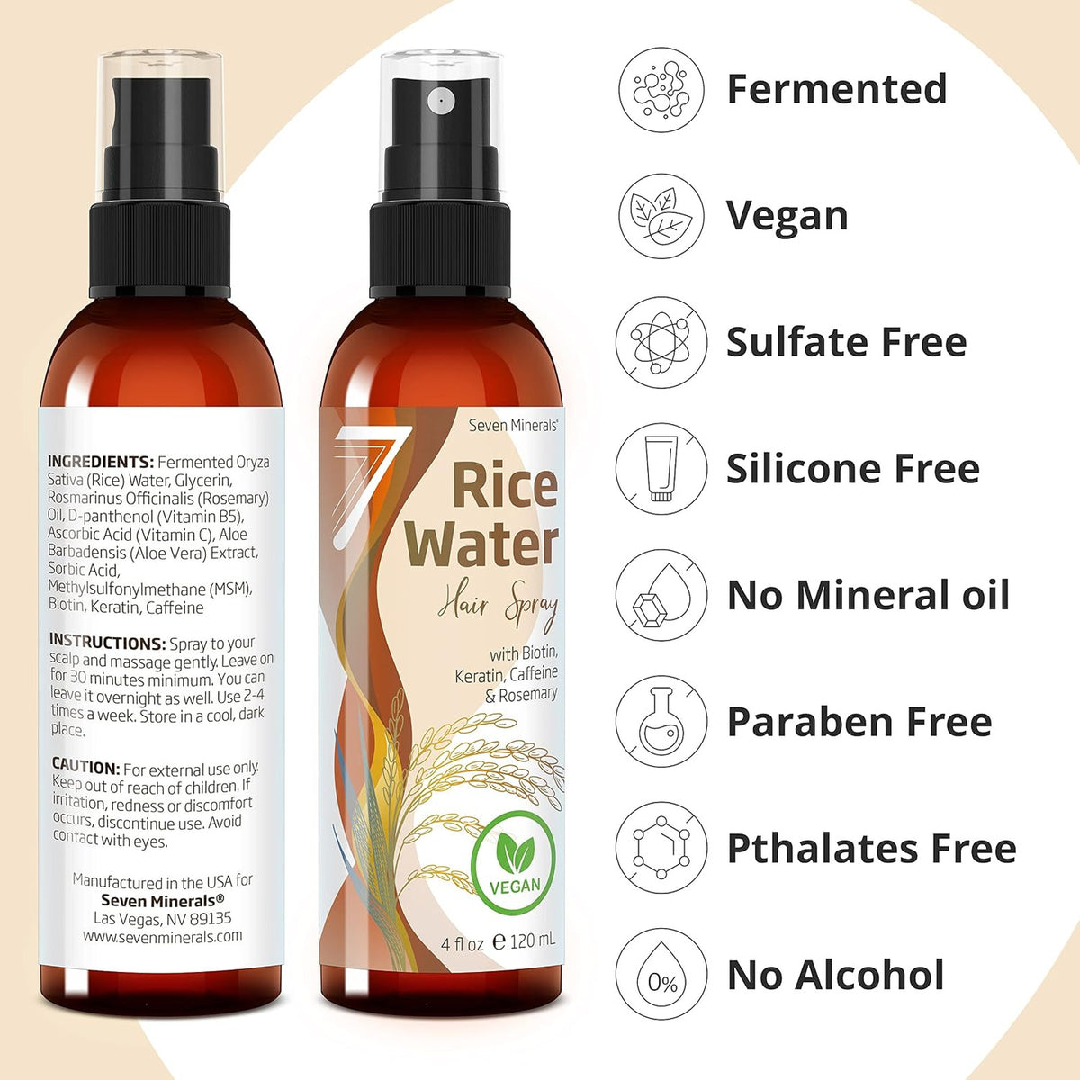 Fermented Rice Water Hair Growth Spray with Rosemary & Biotin