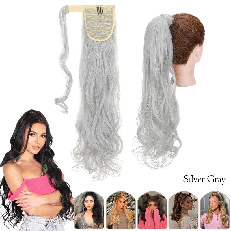 Mega Thick Wrap-On Ponytail Extensions - Natural Human Hair, Curly Wavy Straight