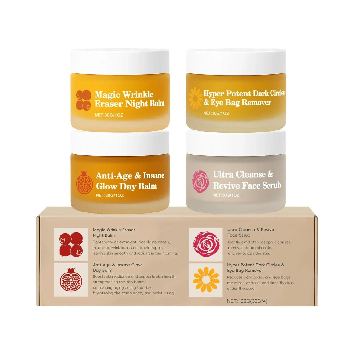 Mature Skin Face Balm Set with Exfoliator & Eye Cream for Women