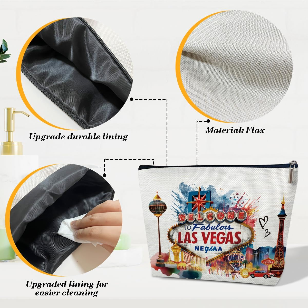 Las Vegas Travel Makeup Bag - City Themed Water-Resistant Cosmetic Organizer