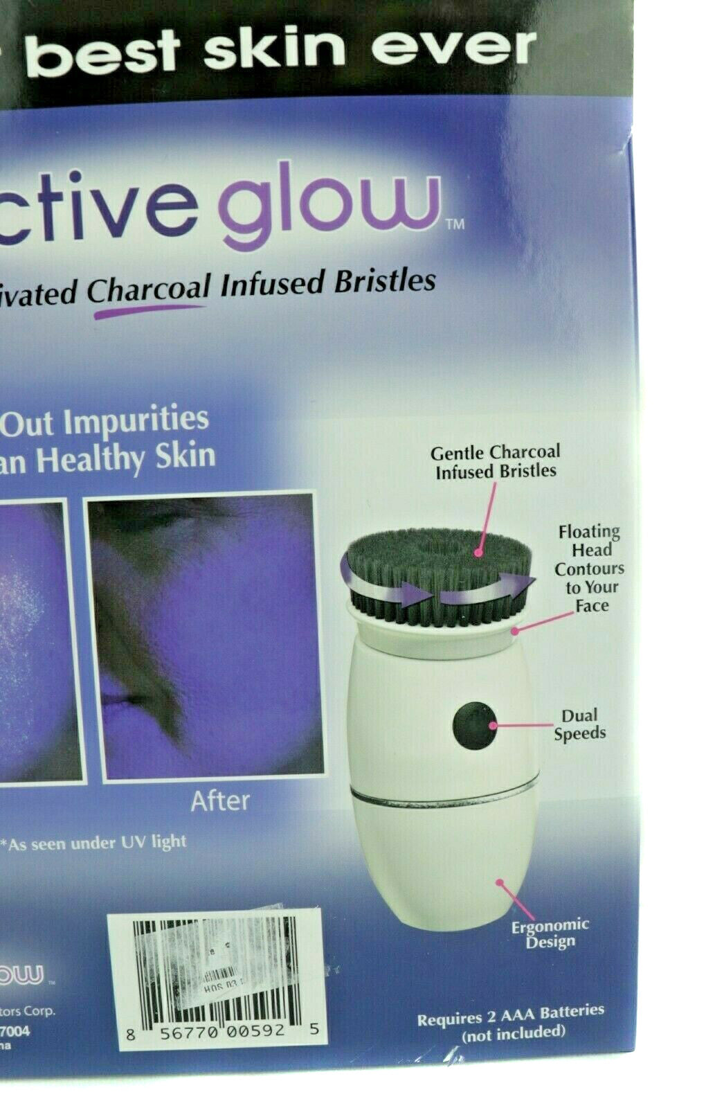 New in Box Active Glow Facial Cleansing Brush With Activated Charcoal