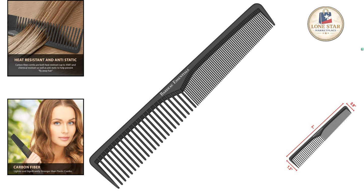 7-Inch Carbon Fiber Anti-Static Styling Comb Heat-Resistant for All Hair Types