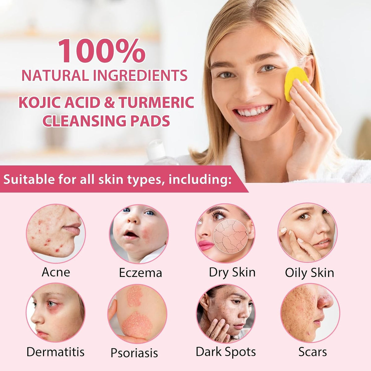 Kojic Acid Turmeric Facial Cleansing Pads - Exfoliating Skin Care 40PCS