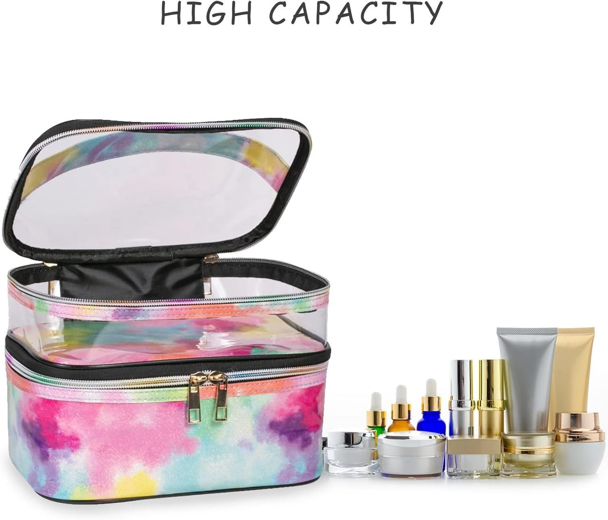 Large Travel Makeup Bag Organizer for Women - Portable Cosmetic Case