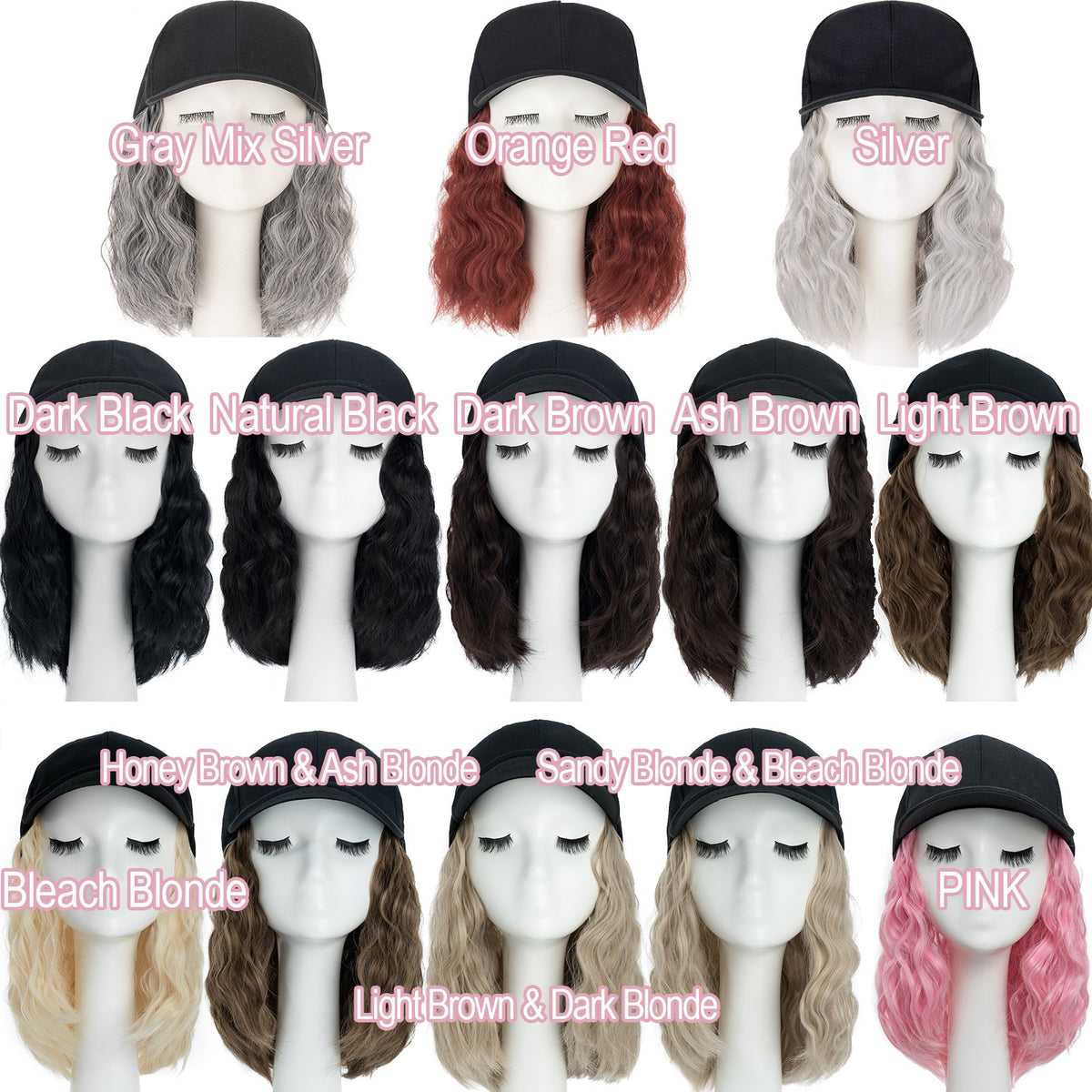 Women Wavy Wig Baseball Cap with Synthetic Hair Adjustable Dad Hat Natural Look