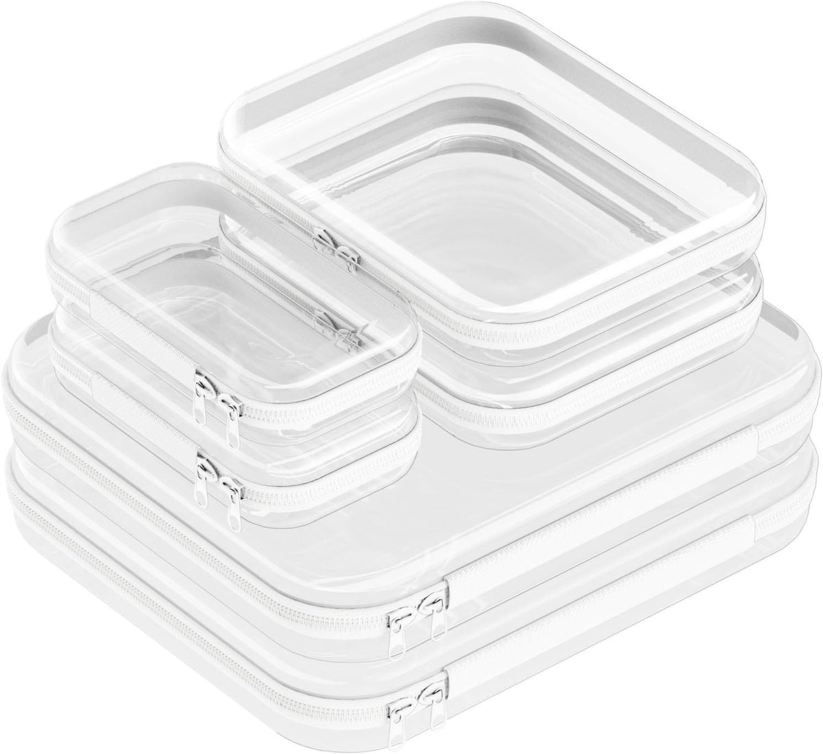 6 Pack Clear Hard Shell Zipper Cases for Travel & Organization - Multiple Sizes