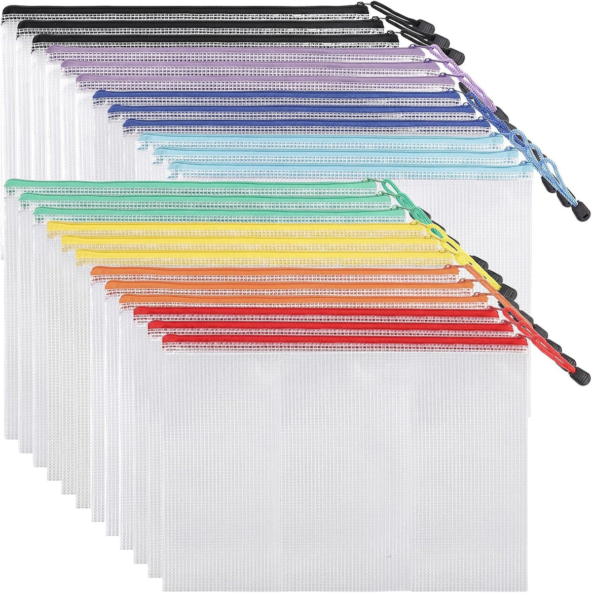24 Pack Waterproof Zipper Storage Pouches for Documents & Organization