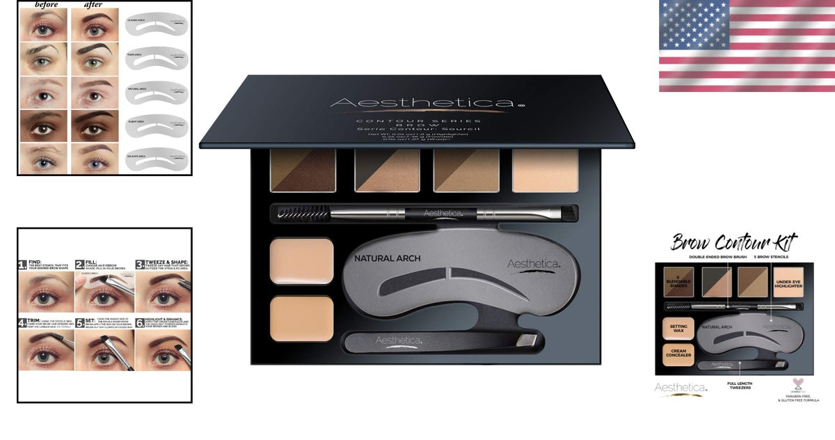 Eyebrow Makeup Kit with Powders Stencils & Tools for Perfect Brows