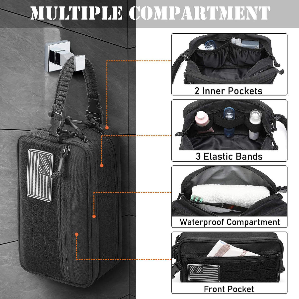 Men's Waterproof Tactical Toiletry Bag with Molle Attachment & Pouch