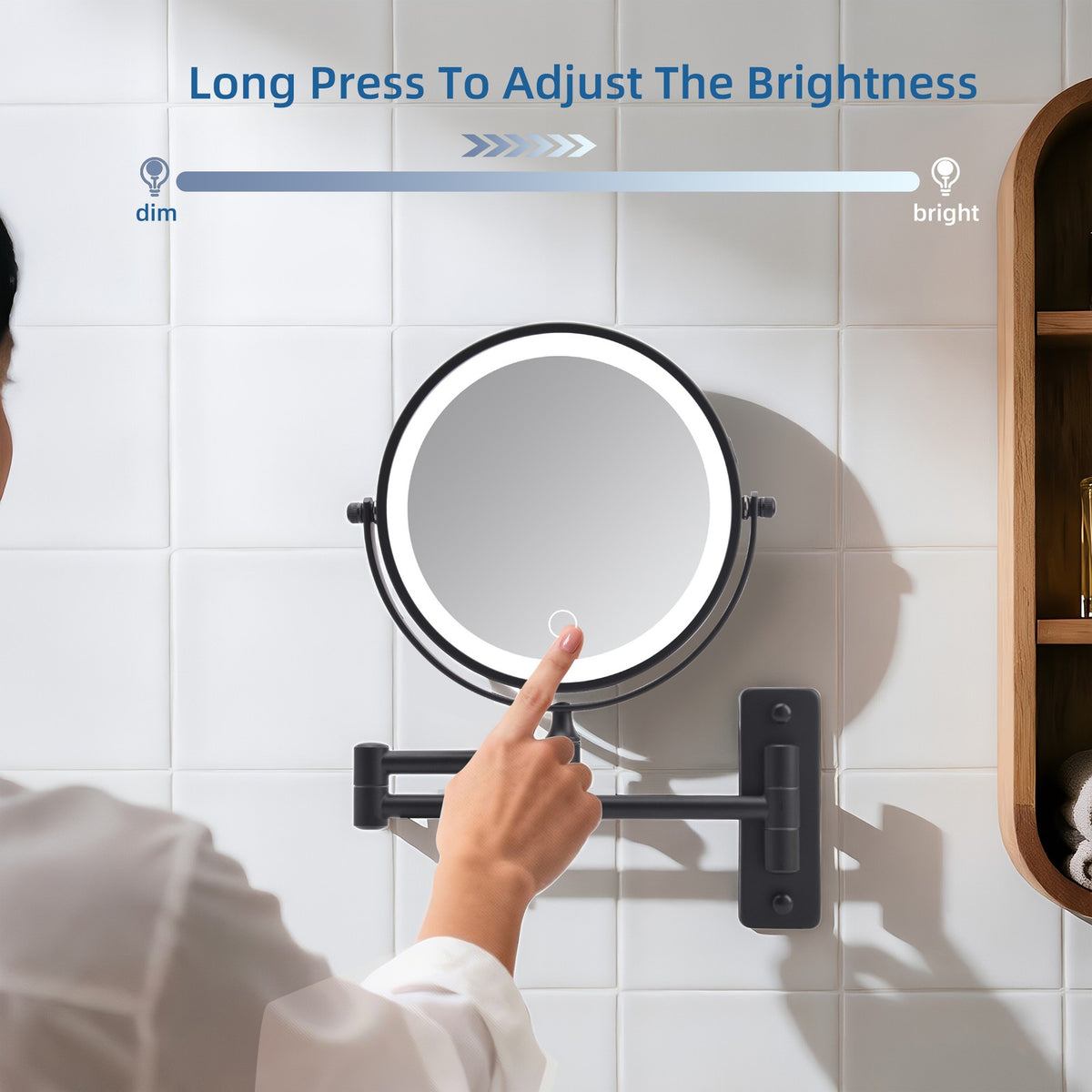 Rechargeable LED Wall Mounted Makeup Mirror with 3 Color Lights 8-inch 10X Magnification