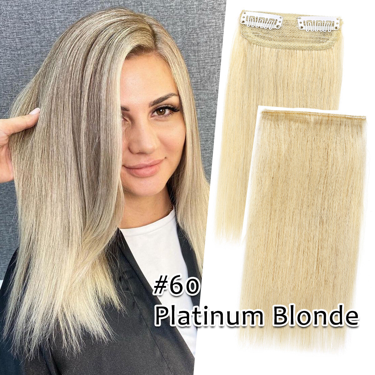 Clip-In Hair Extensions Remy Human Hair Short Pad Topper - Natural Black to Blonde