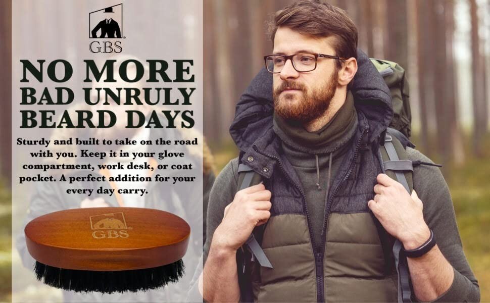 Men's Boar Bristle Beard Grooming Brush with Wooden Handle