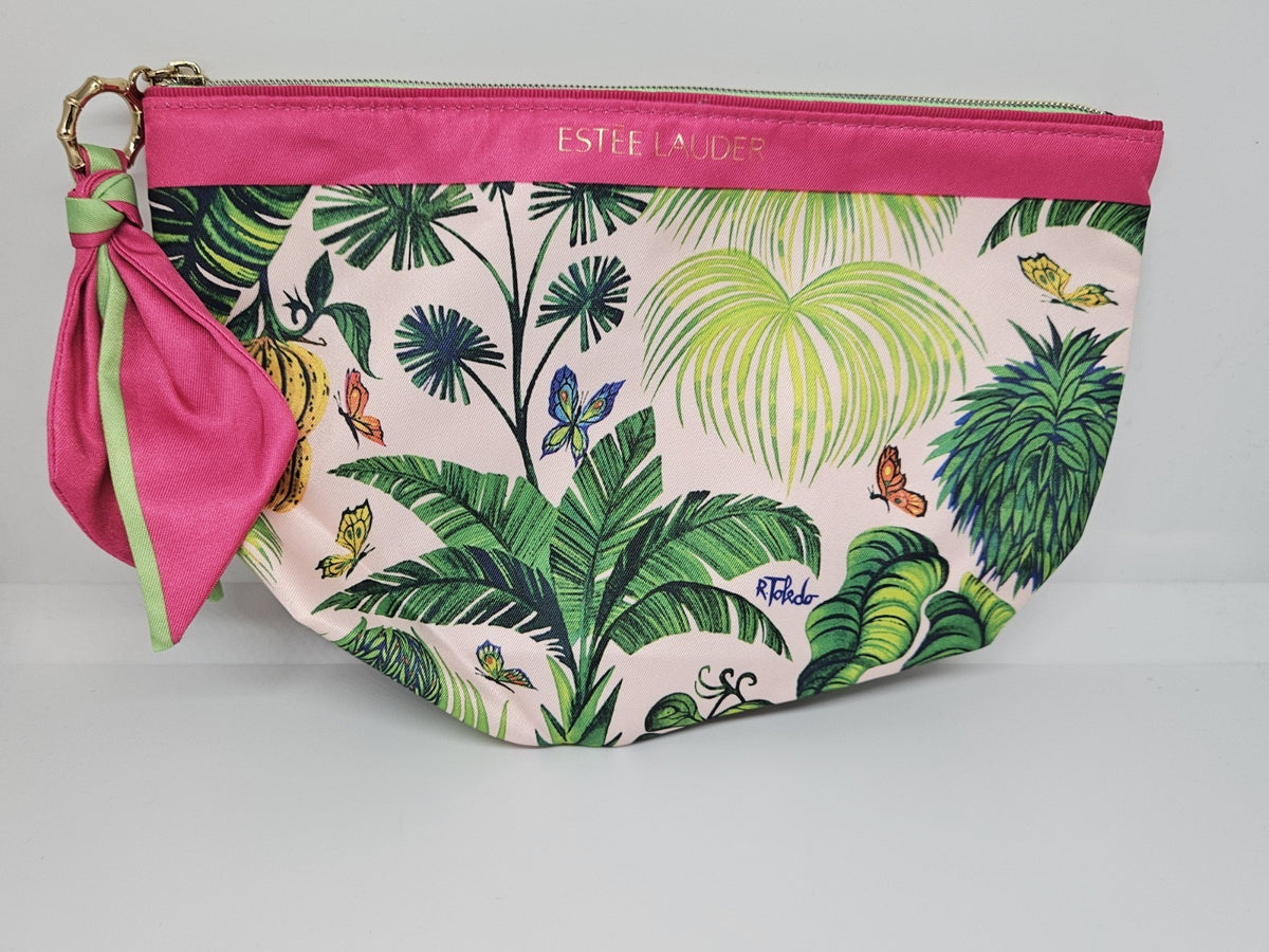 Estée Lauder Ruben Toledo Tropical Cosmetic Makeup Bag Pink Green 6x10x3 Inches