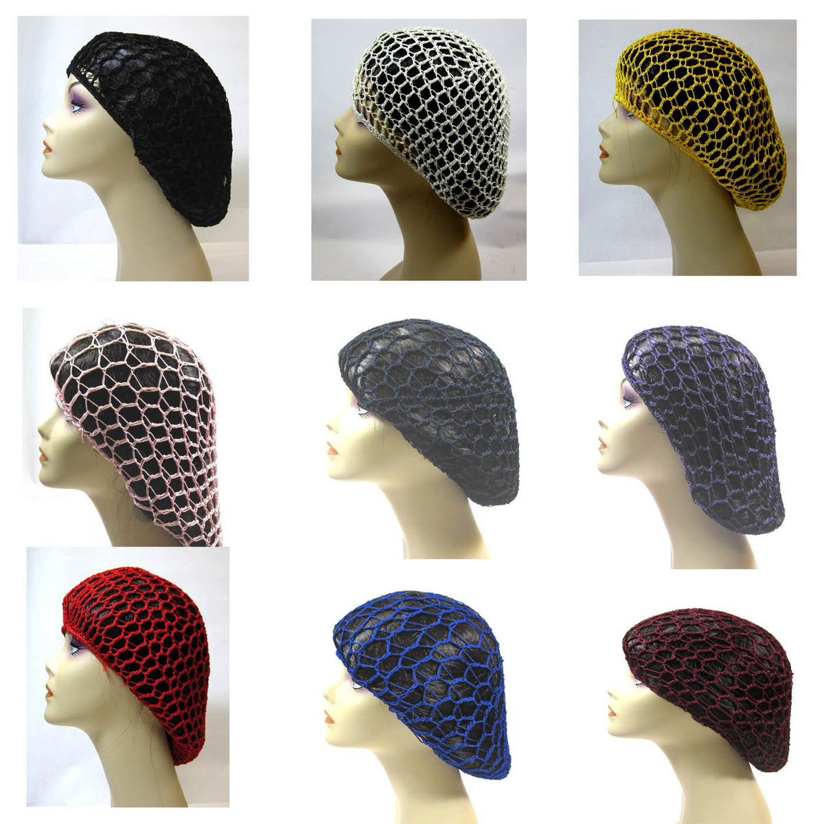 LOT OF 2 OR 12 HATS-- CROCHET SOFT RAYON HAT SNOOD HAIR NET ONE SIZE