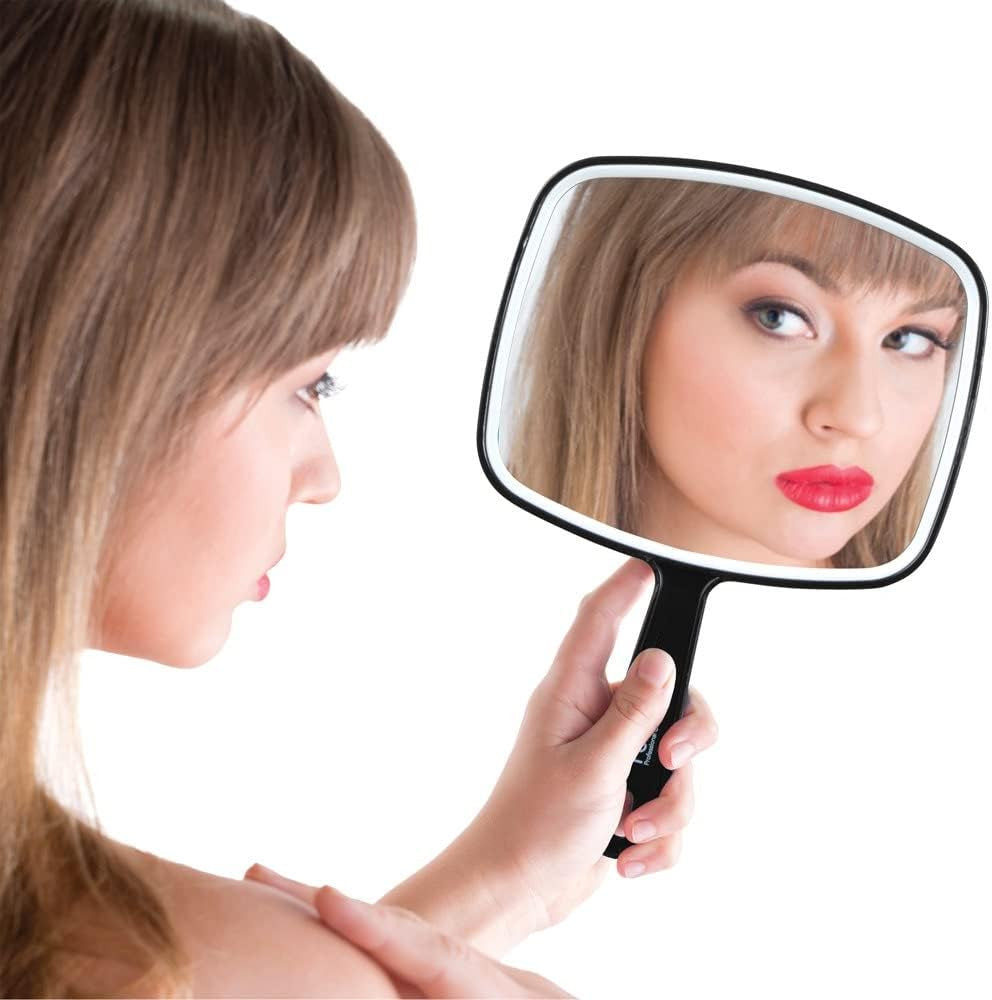 Premium Hand Mirror with Handle - 6.3 x 9.6 Inch Black Frame, Travel-Ready