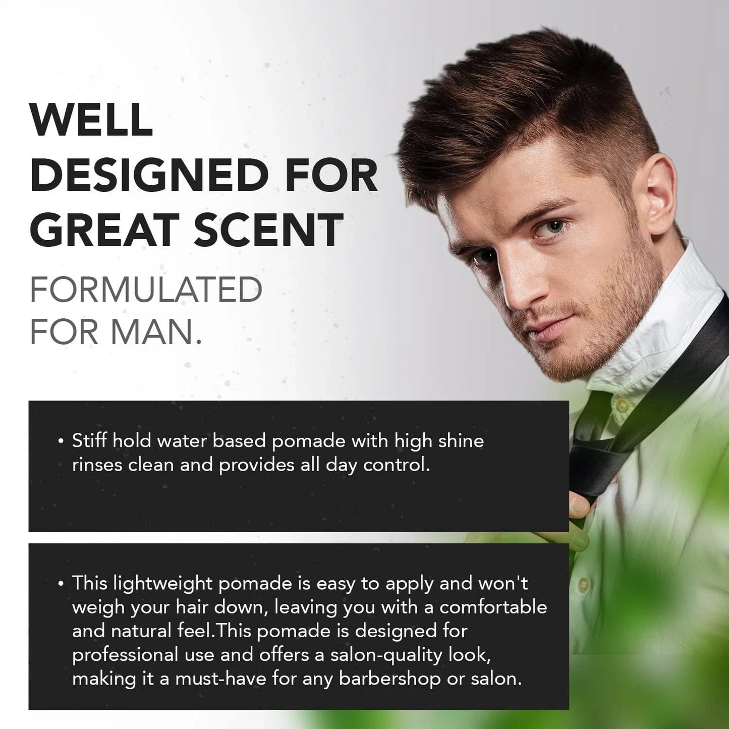 Strong Hold Water-Based Hair Pomade for Men - Polished, Glossy Finish, 4oz