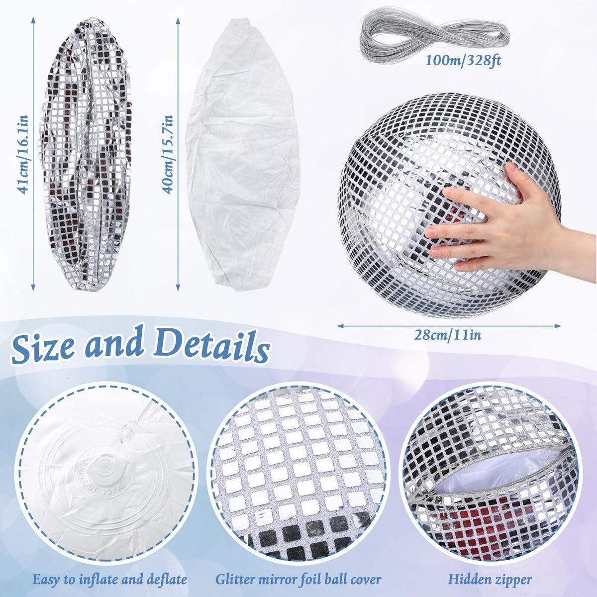 Inflatable Disco Ball Set - 11 Inch Folding Mirror Decor for Parties & Events