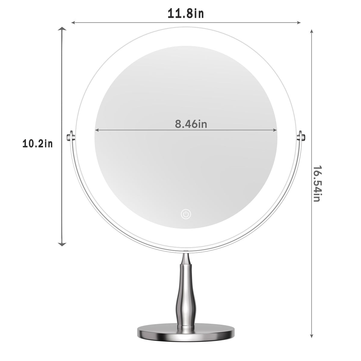 Lighted Makeup Vanity Mirror 11.8 Inch 1X/10X Magnifying with 96 LEDs, White Chrome