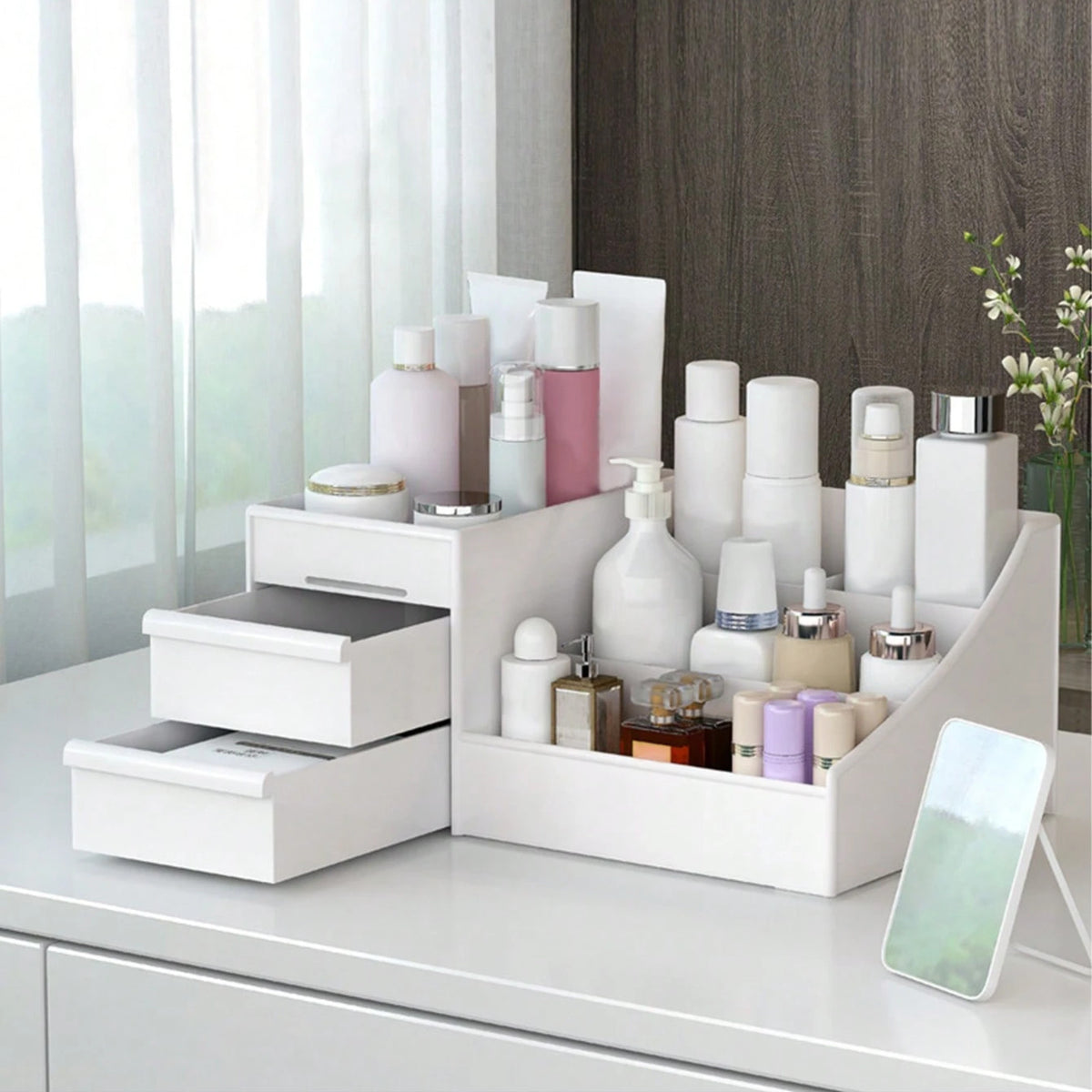Makeup Desk Organizer with Drawers for Cosmetics Jewelry and Files