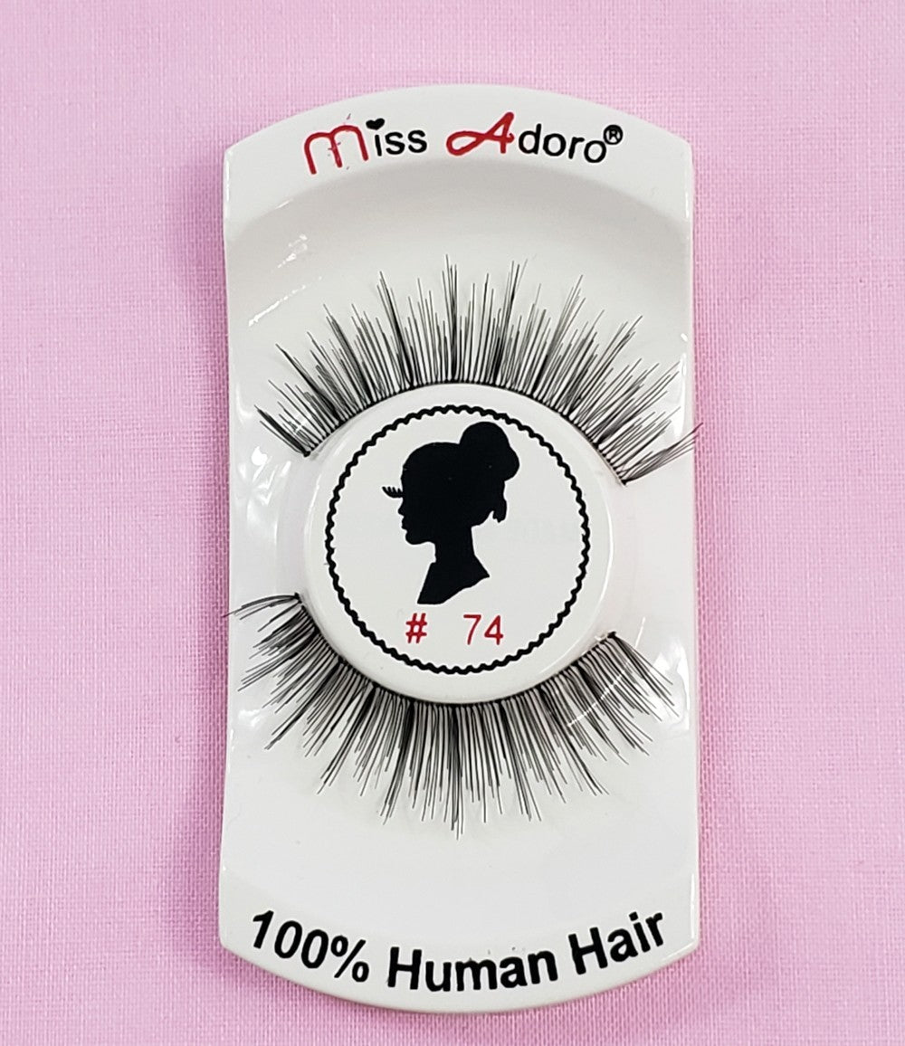 12-Pack Human Hair False Eyelashes Style 74 - Natural Touch, Handmade, Light & Soft