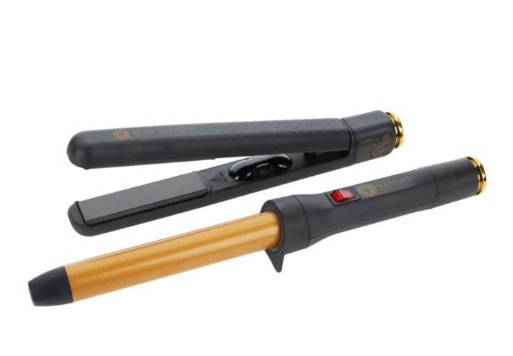 Hair Styling Tool Set with Curling Wand & Flat Iron - Professional & Travel Friendly