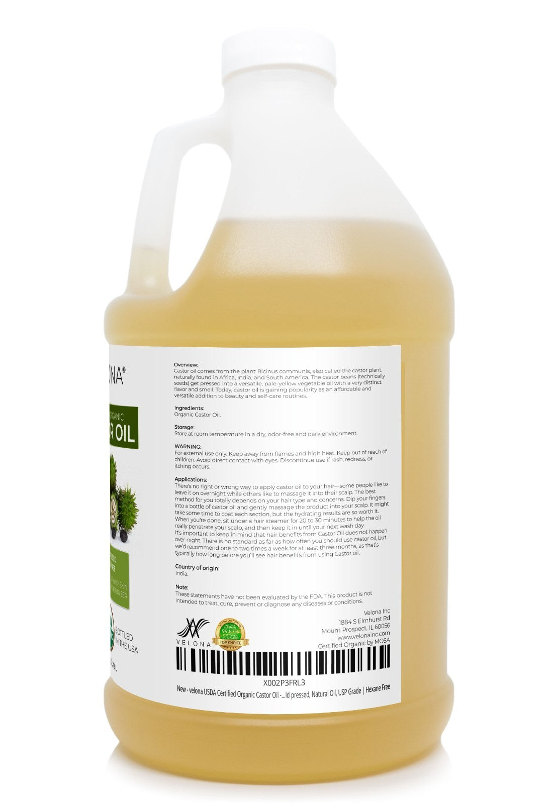 Organic Castor Oil for Hair & Skin - 2 Fl Oz to 1 Gallon, USDA Certified