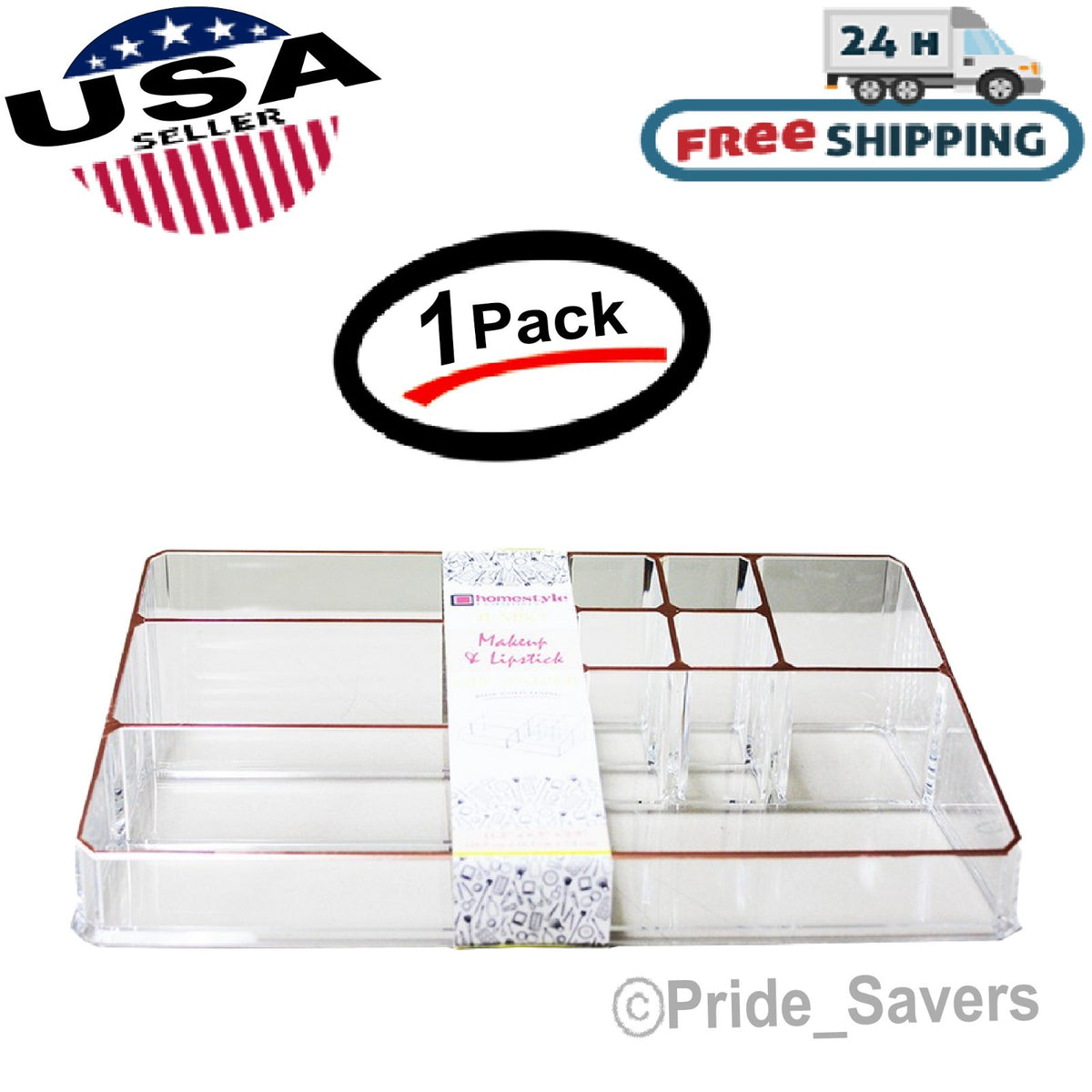 9 Slot Makeup Organizer with Rose Gold Lining - Clear Acrylic Cosmetic Storage